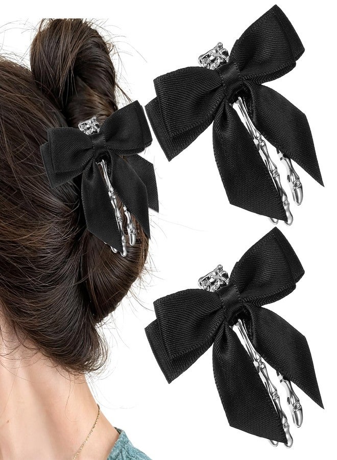 Matwsec 2 Pcs Skeleton Hand Hair Clips with Bow Halloween Hair Clips Goth Skull Hair Emo Hairpins Cute Skull Claw Hairpins for Girls Halloween Accessories for Women Party Cosplay Decoration - Image 1